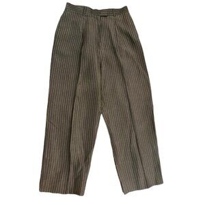 Louben Vintage Linen Wide Leg Striped Dress Pants Lightweight Pockets Minimalist